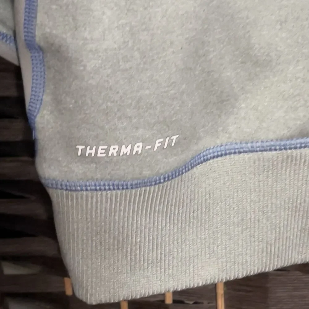 Nike Dri-Fit Womens Grey / Blue Swoosh Hoodie Pullover Sweatshirt Activewear Sm